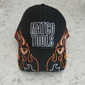 Nascar Black and Orange Racing Hat with Dynamic Flame Design